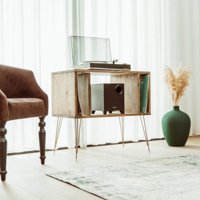 Large Record Player Stand With Double Side Storage.