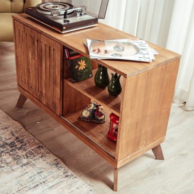 Roma Record Player Stand & Retro Turntable Console.