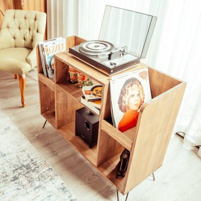 Retro Record Player Stand & Turntable Console.