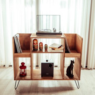 Retro Record Player Stand & Turntable Console.